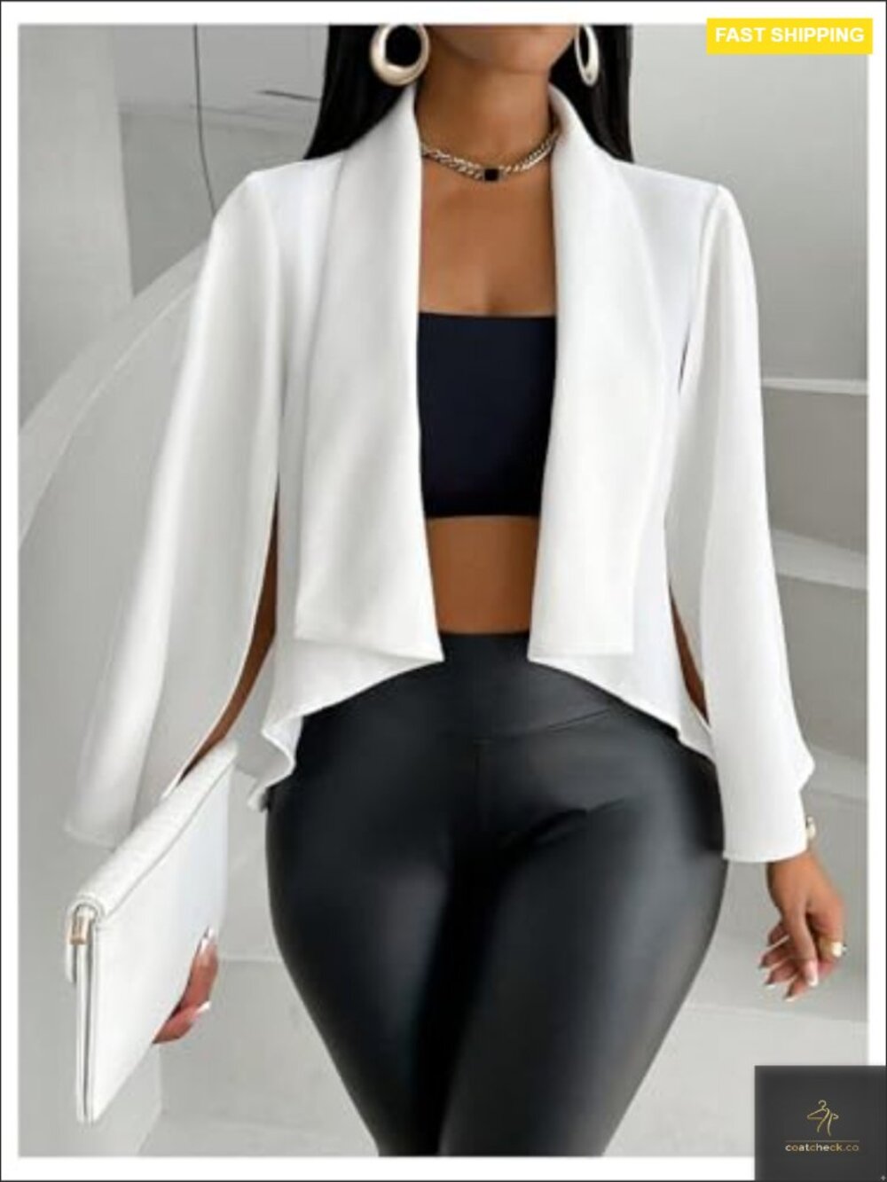 Cape Sleeve Cropped Blazer Elegant Slim Fit Open Front Lightweight Polyester - Picture 5 of 5